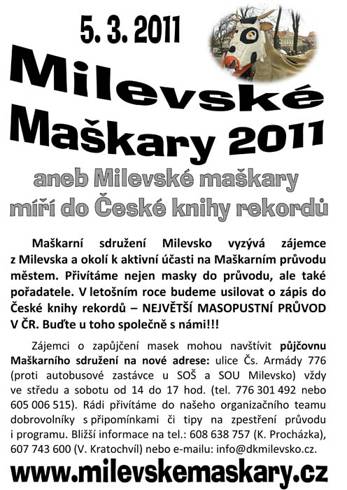 2011 Milevské maškary míří do České knihy rekordů